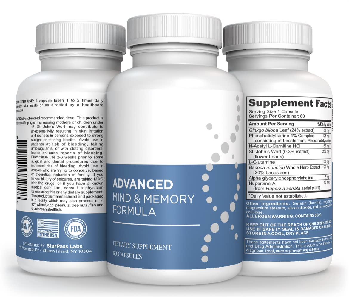 StarPass Labs Memory Supplement capsules on a wooden surface