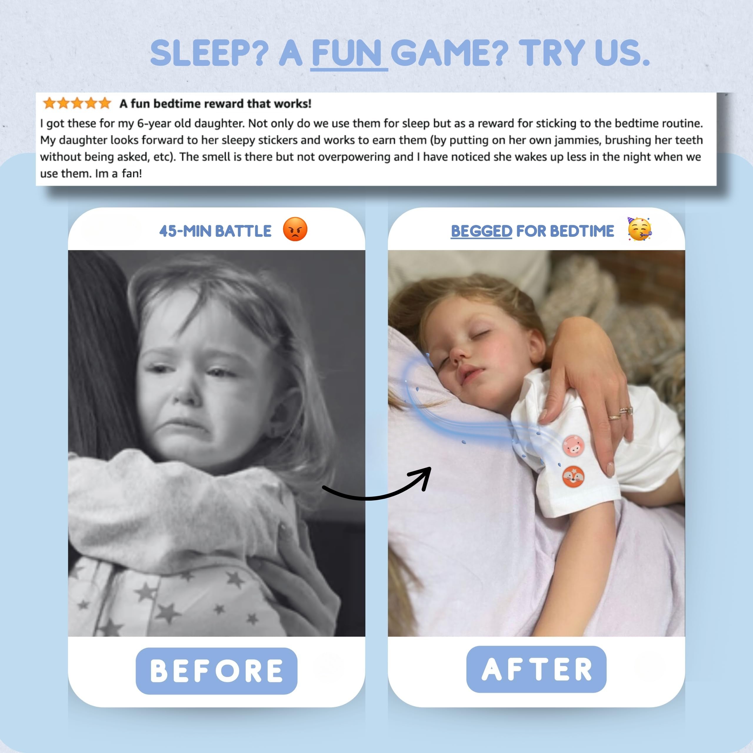 StarScouts Sleep Patches applied to a child's pyjamas