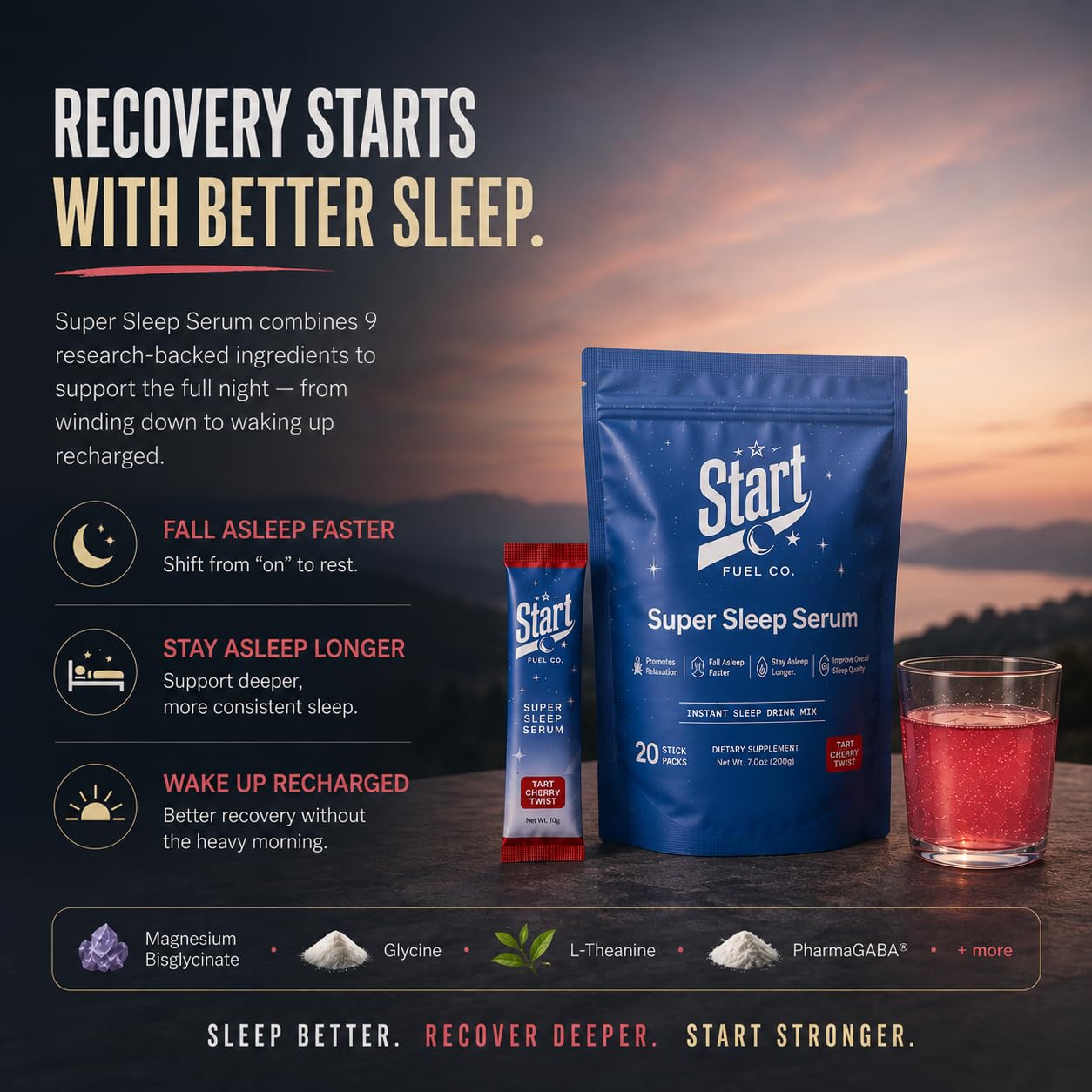 Start Fuel Co. Super Sleep Serum Tart Cherry Twist mixed with water