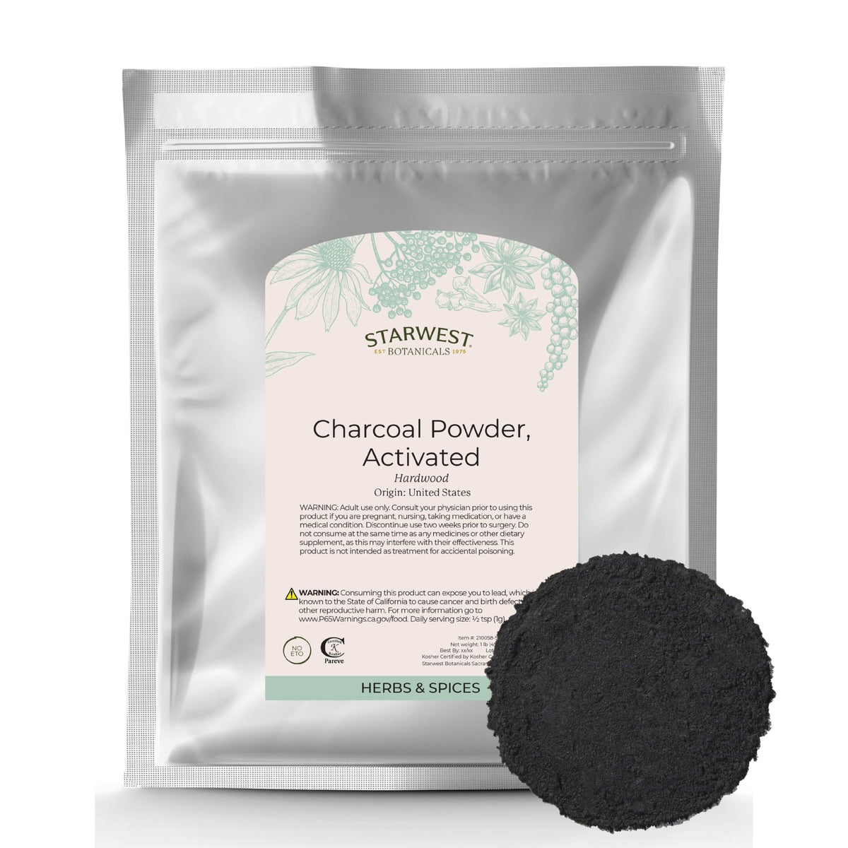 Starwest Botanicals Activated Charcoal Powder 45g front view