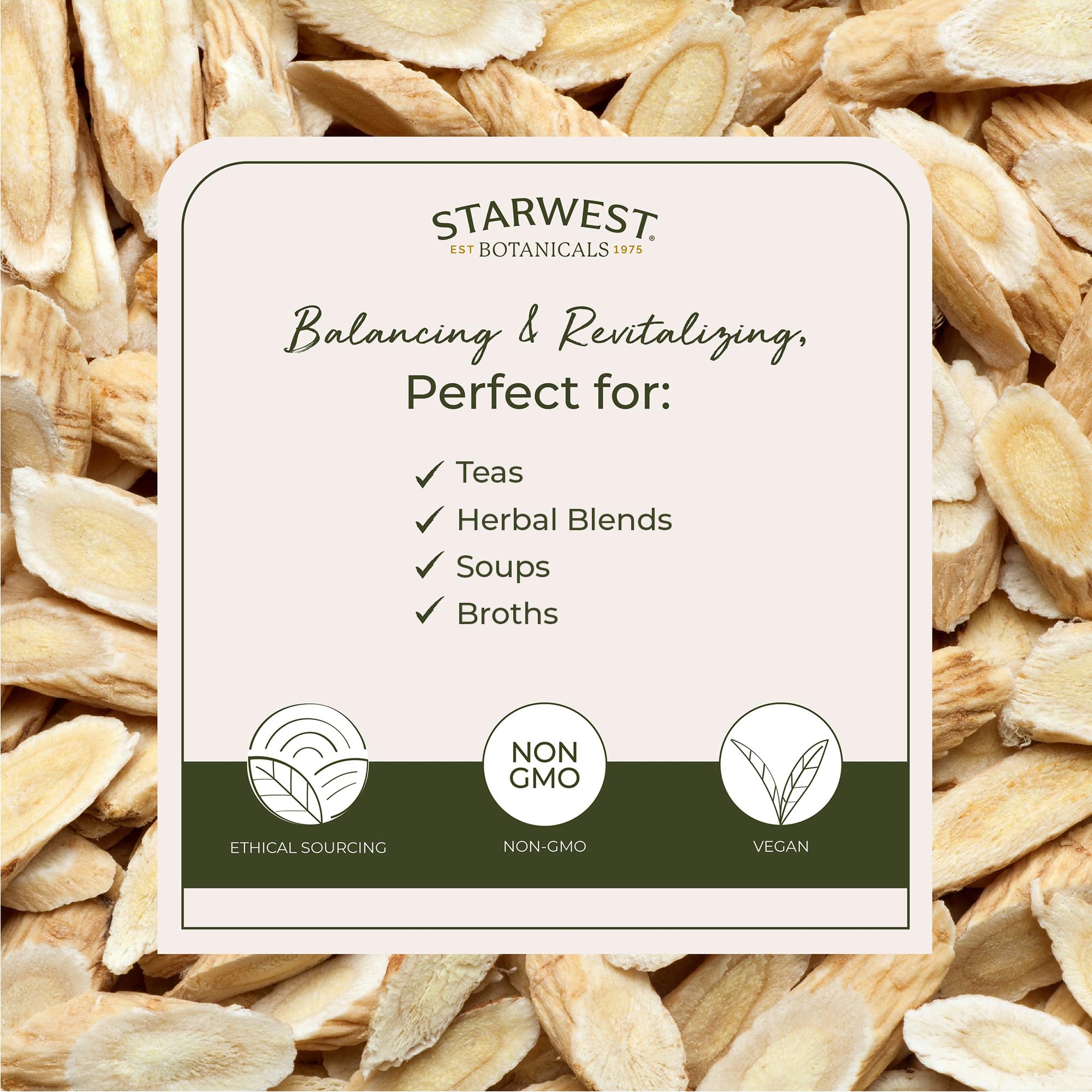 Starwest Botanicals Astragalus Root 132g close-up of dried slices