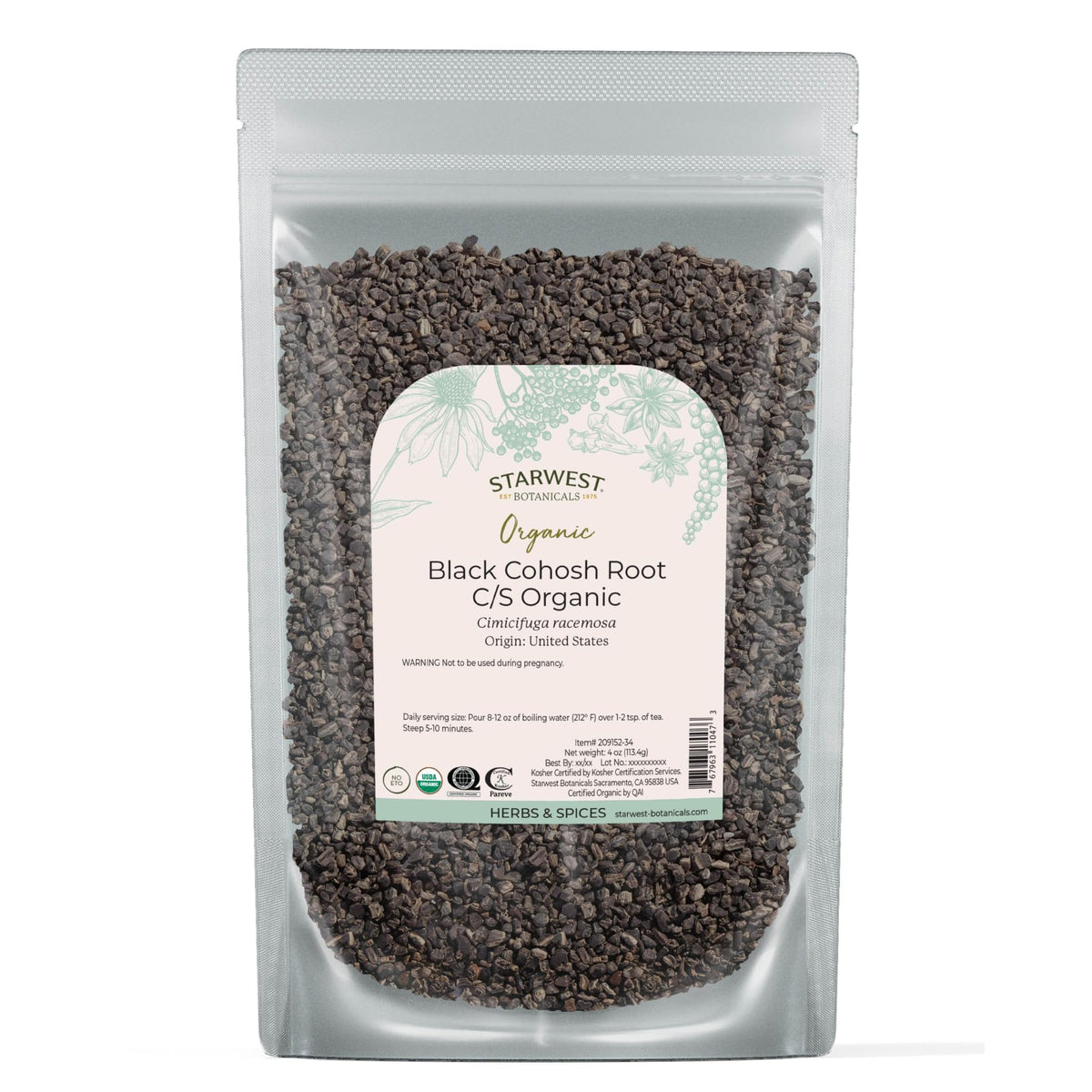 Starwest Botanicals Black Cohosh Root 113g front view