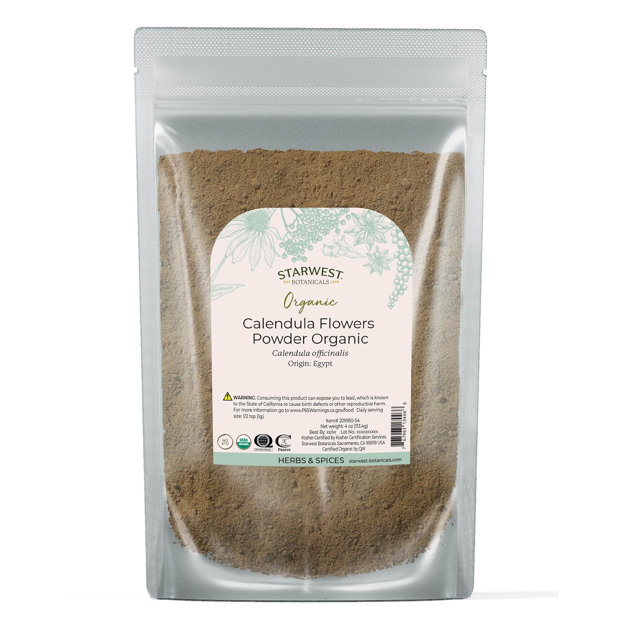 Starwest Botanicals Calendula Flower Powder 113g front view