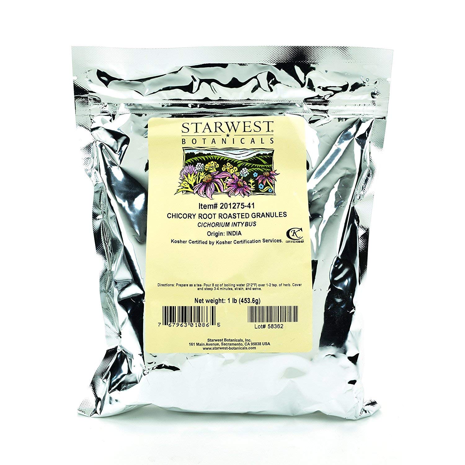 Starwest Botanicals Chicory Root Roasted Granules 454g front view
