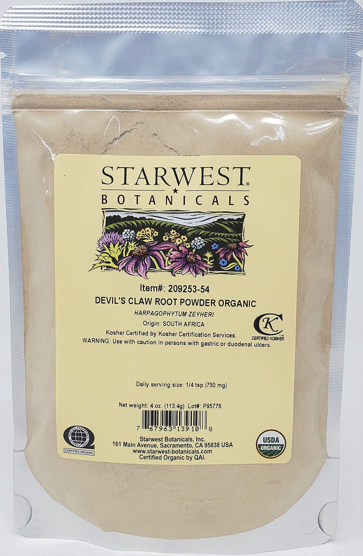 Starwest Botanicals Devil's Claw Root Powder 4oz front view