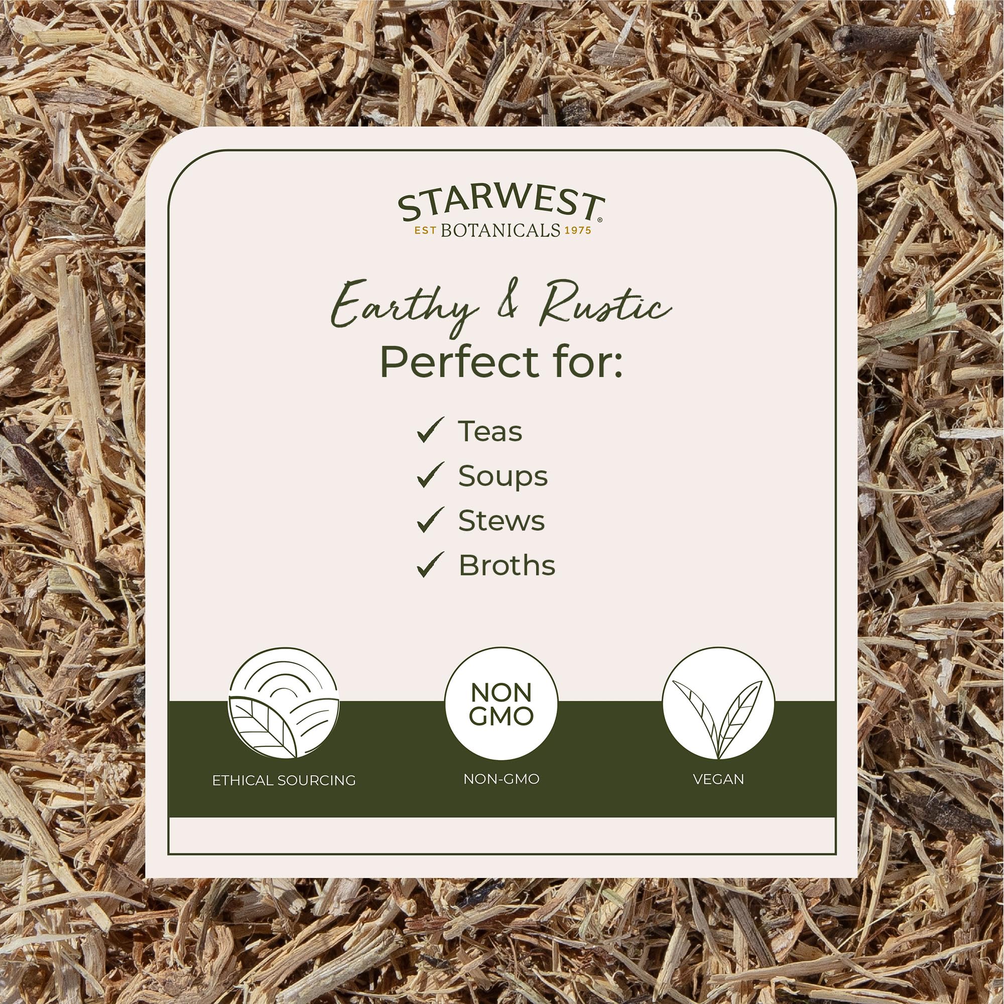 Starwest Botanicals Dried Stinging Nettle Root 454g close-up of product