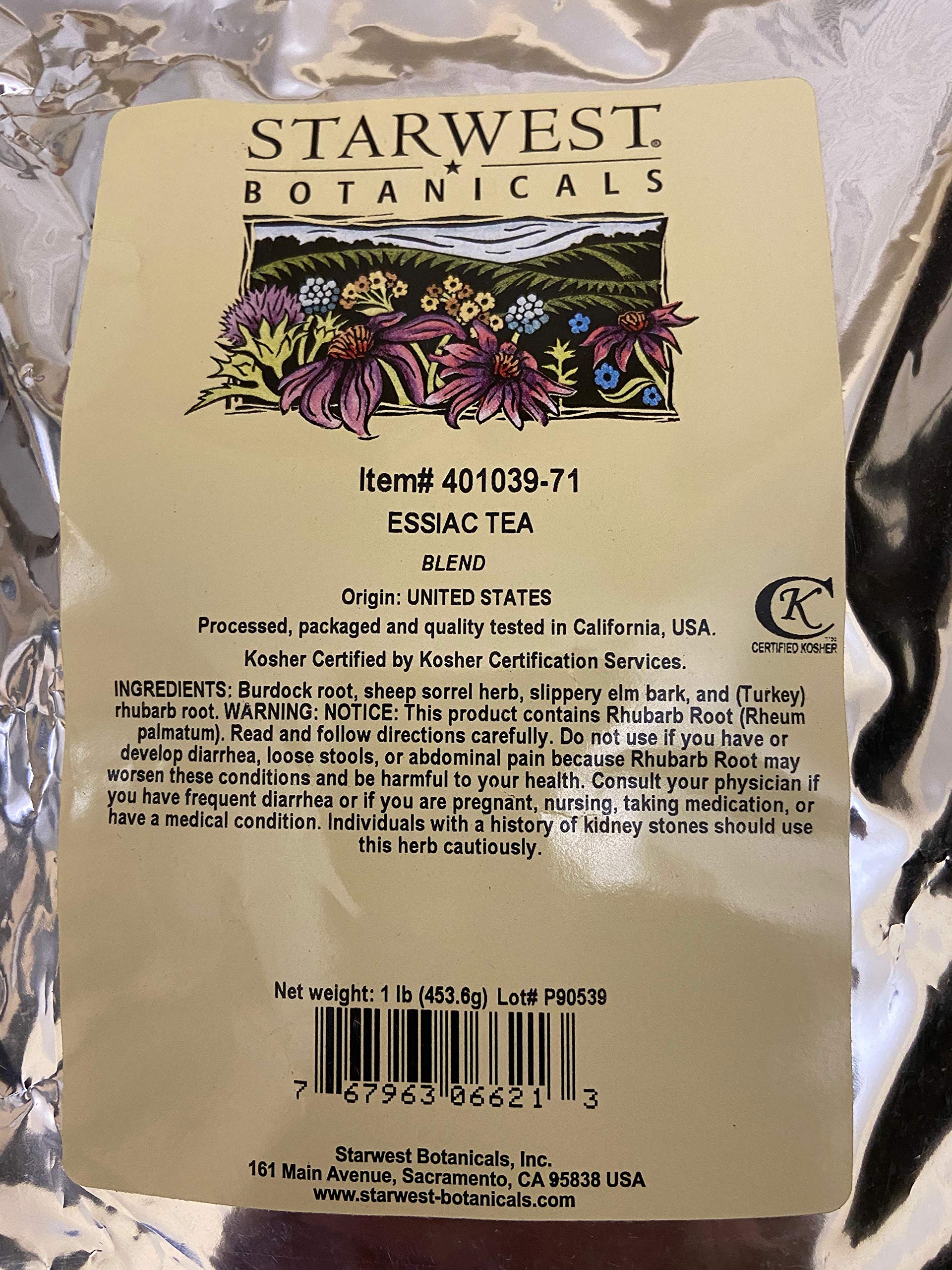 Starwest Botanicals Essiac Tea 454g front view in resealable bag