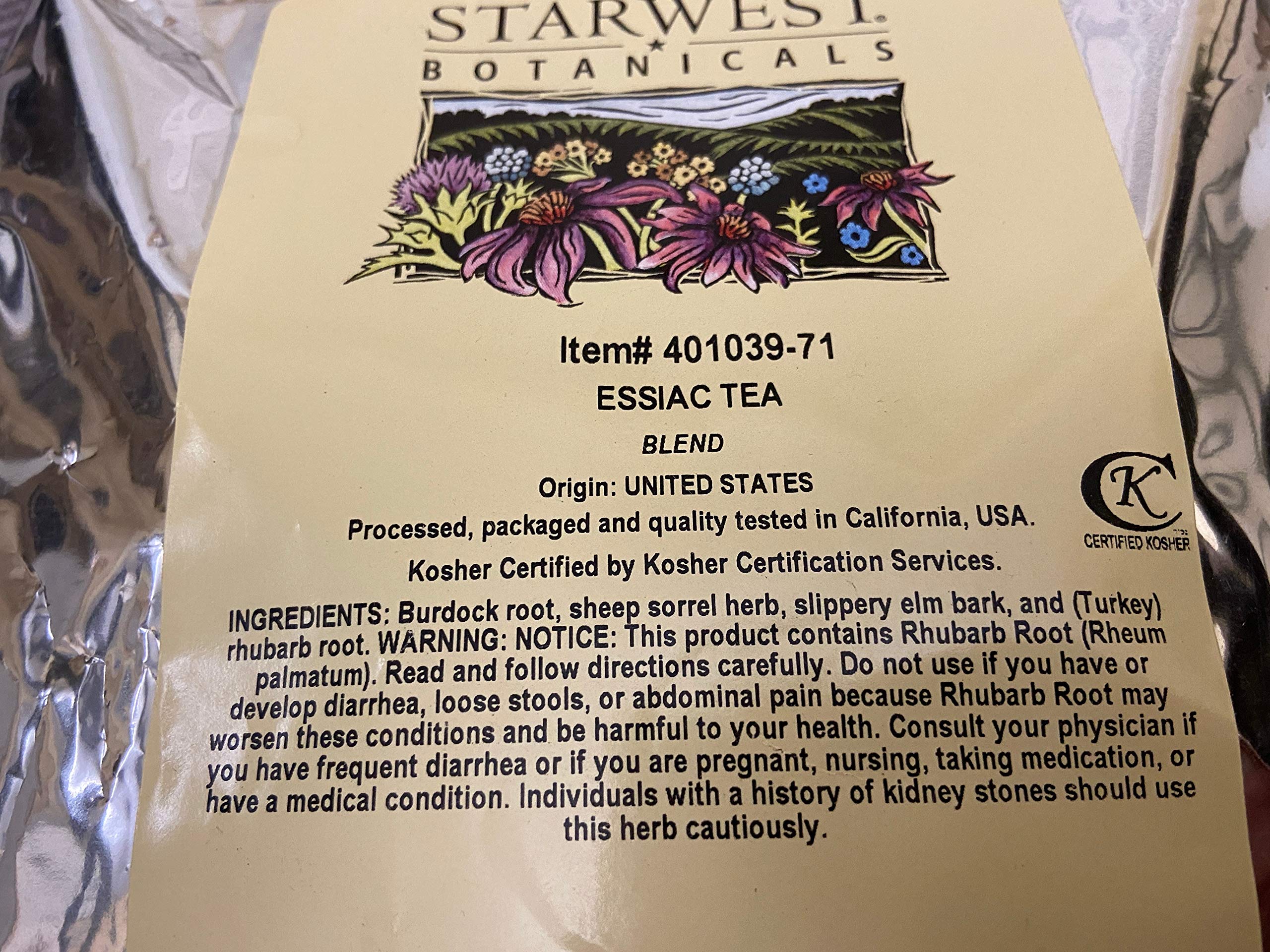 Starwest Botanicals Essiac Tea 454g side view showing packaging details