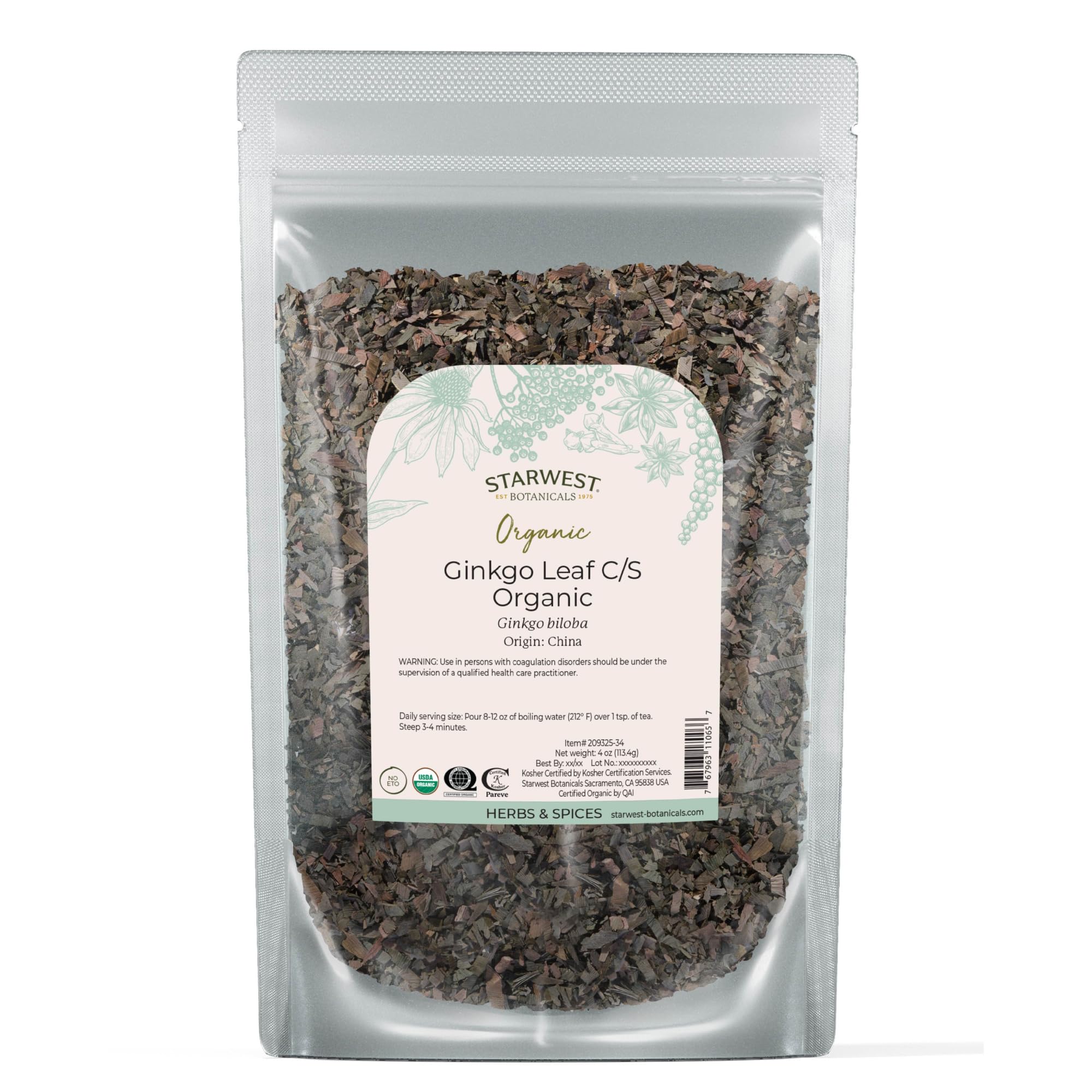 Starwest Botanicals Ginkgo Biloba Leaf 100g front view