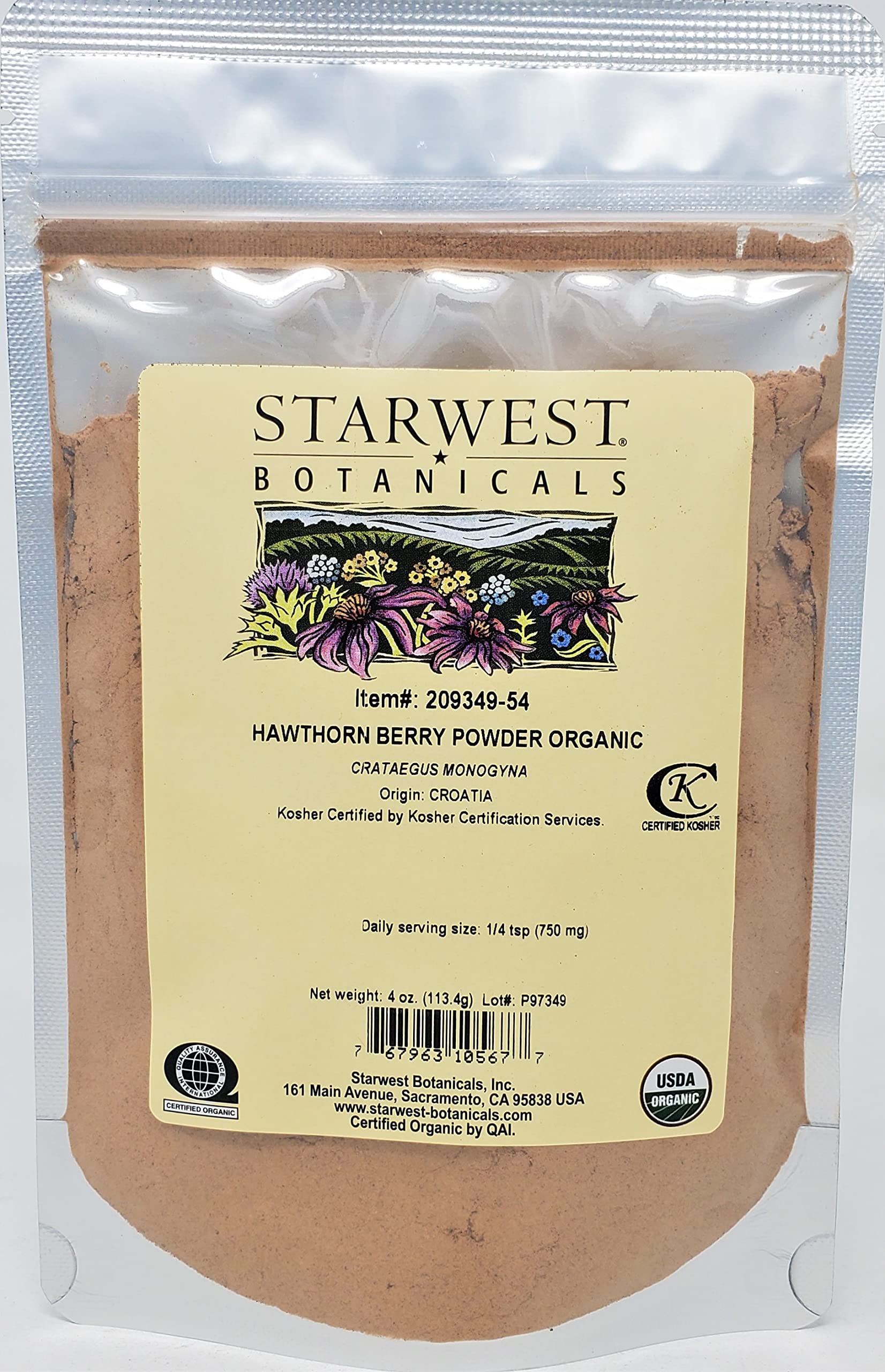 Starwest Botanicals Hawthorn Berry 113g organic supplement packaging