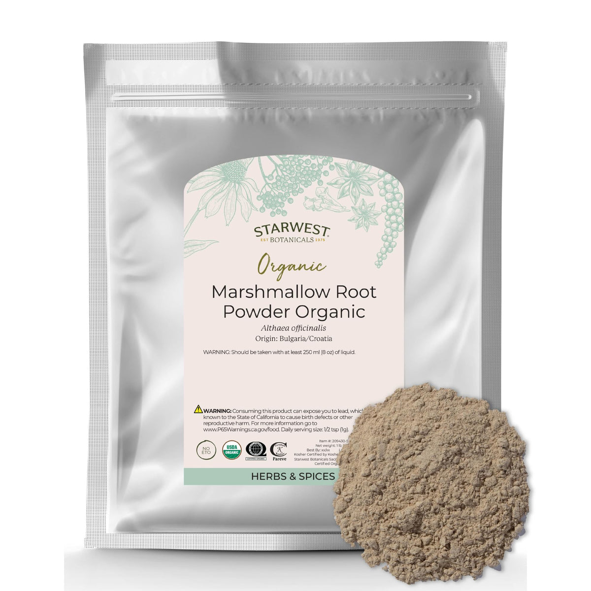 Starwest Botanicals Marshmallow Root Powder 454g front view