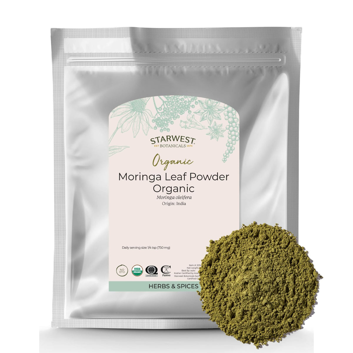 Starwest Botanicals Moringa Leaf Powder 454g front view