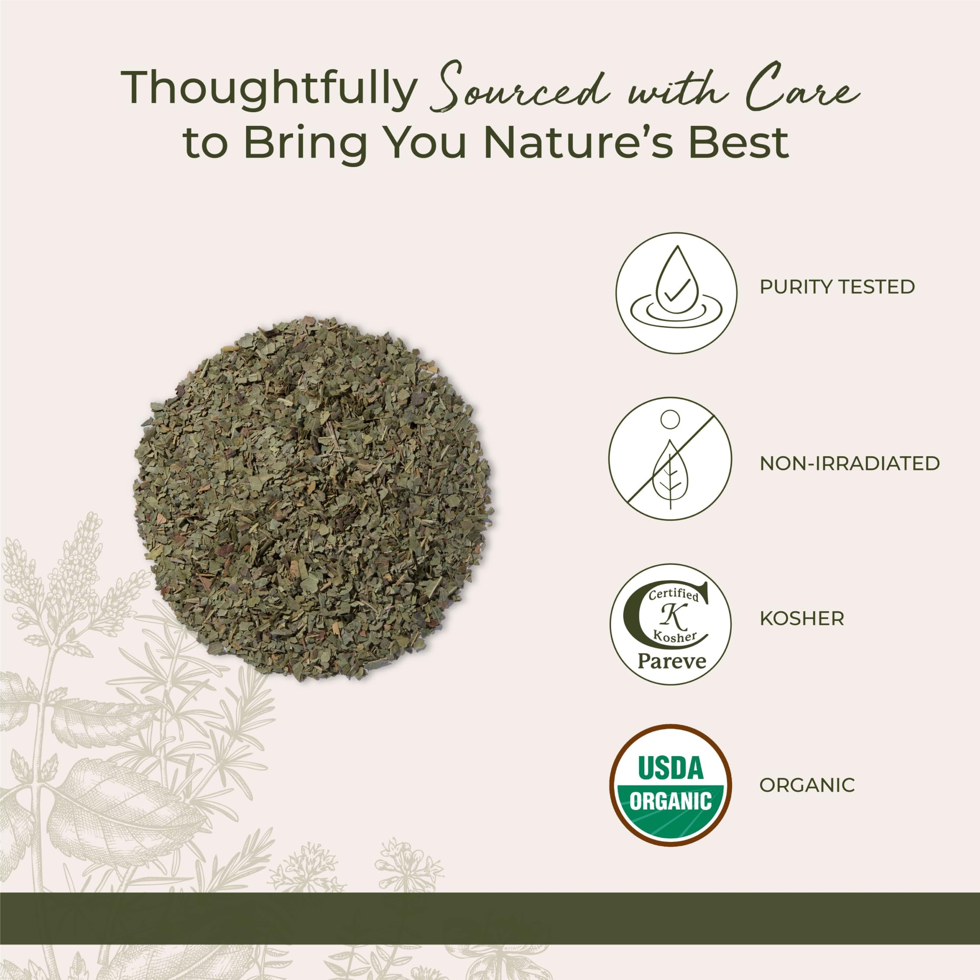 Starwest Botanicals Neem Leaf 472g in a bowl with fresh herbs