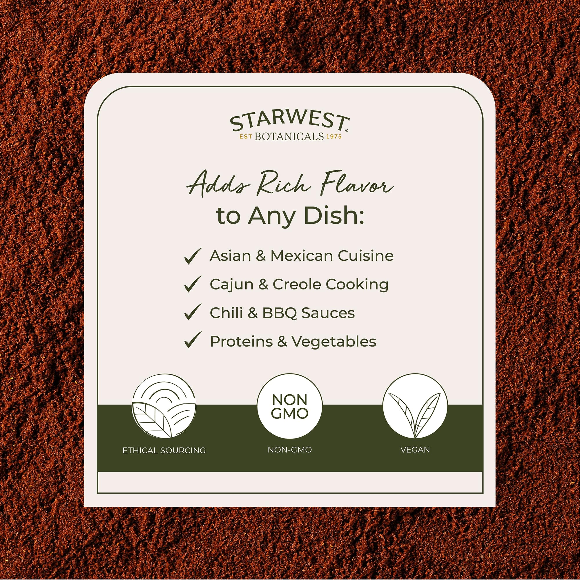 Starwest Botanicals Organic Cayenne Pepper Powder 35K HU close-up of powder