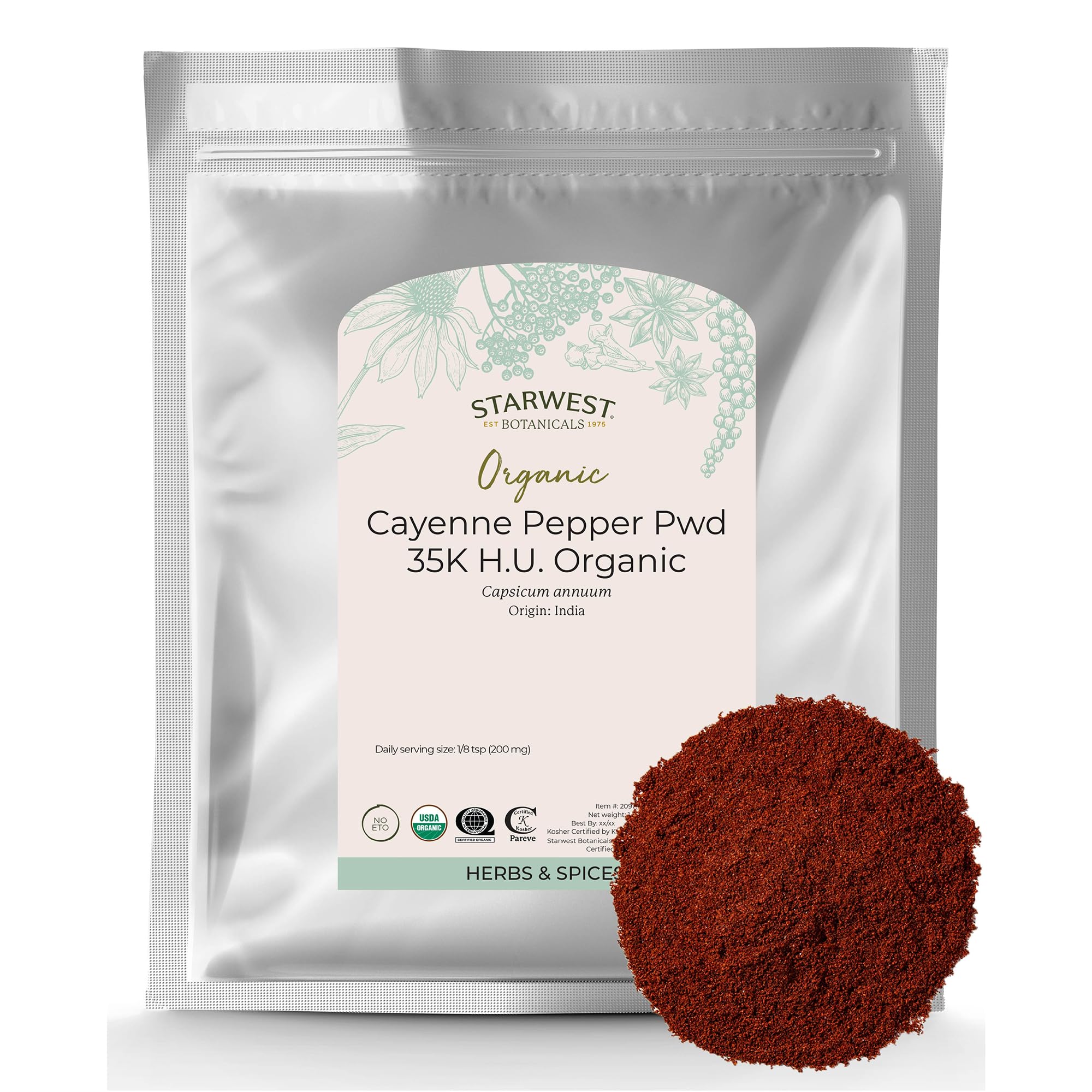 Starwest Botanicals Organic Cayenne Pepper Powder 35K HU front view