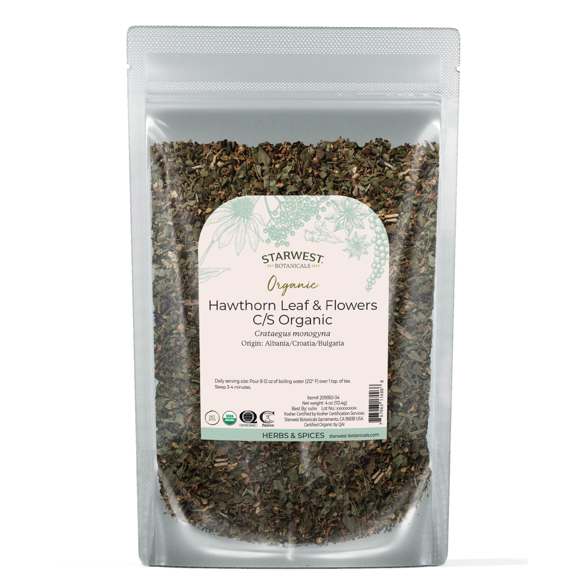 Starwest Botanicals Organic Hawthorn Leaf and Flower 113g front view