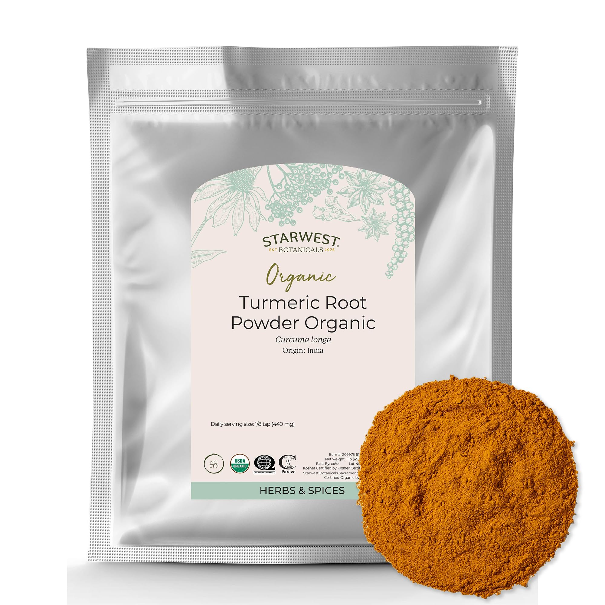 Starwest Botanicals Organic Turmeric Root Powder 454g front view