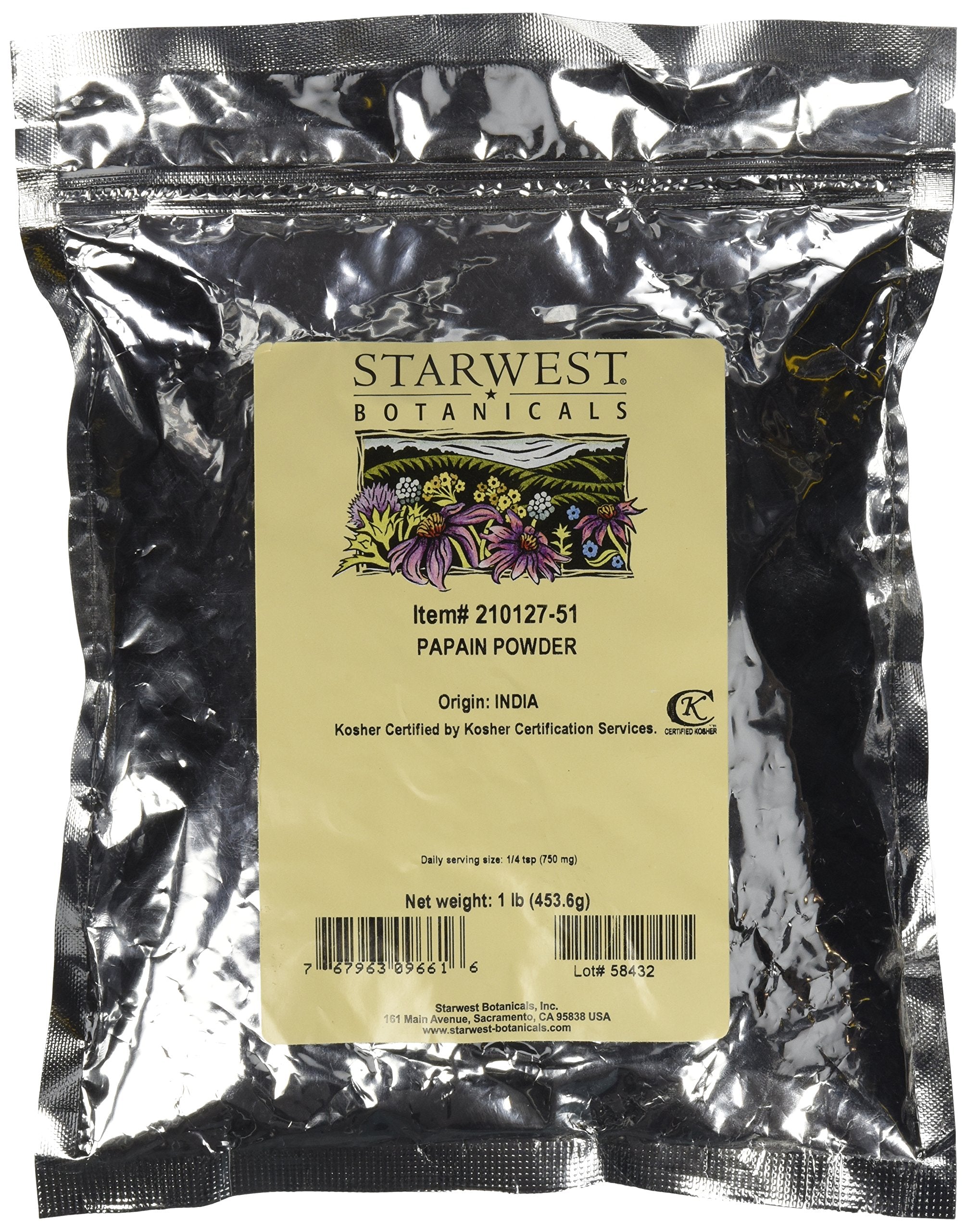 Starwest Botanicals Papain Powder 454g Mylar bag front view