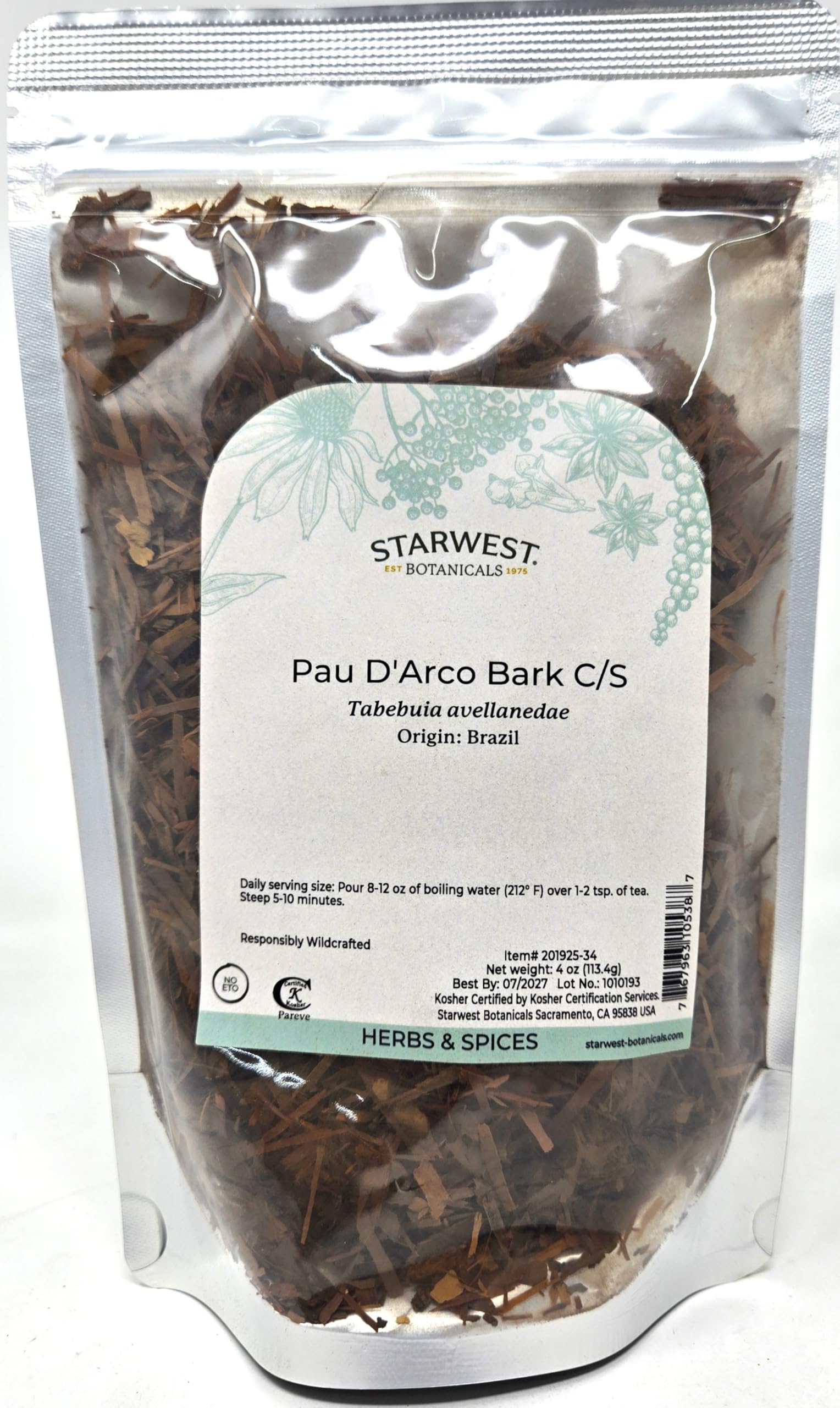Starwest Botanicals Pau D'Arco Bark C/S 113g front view