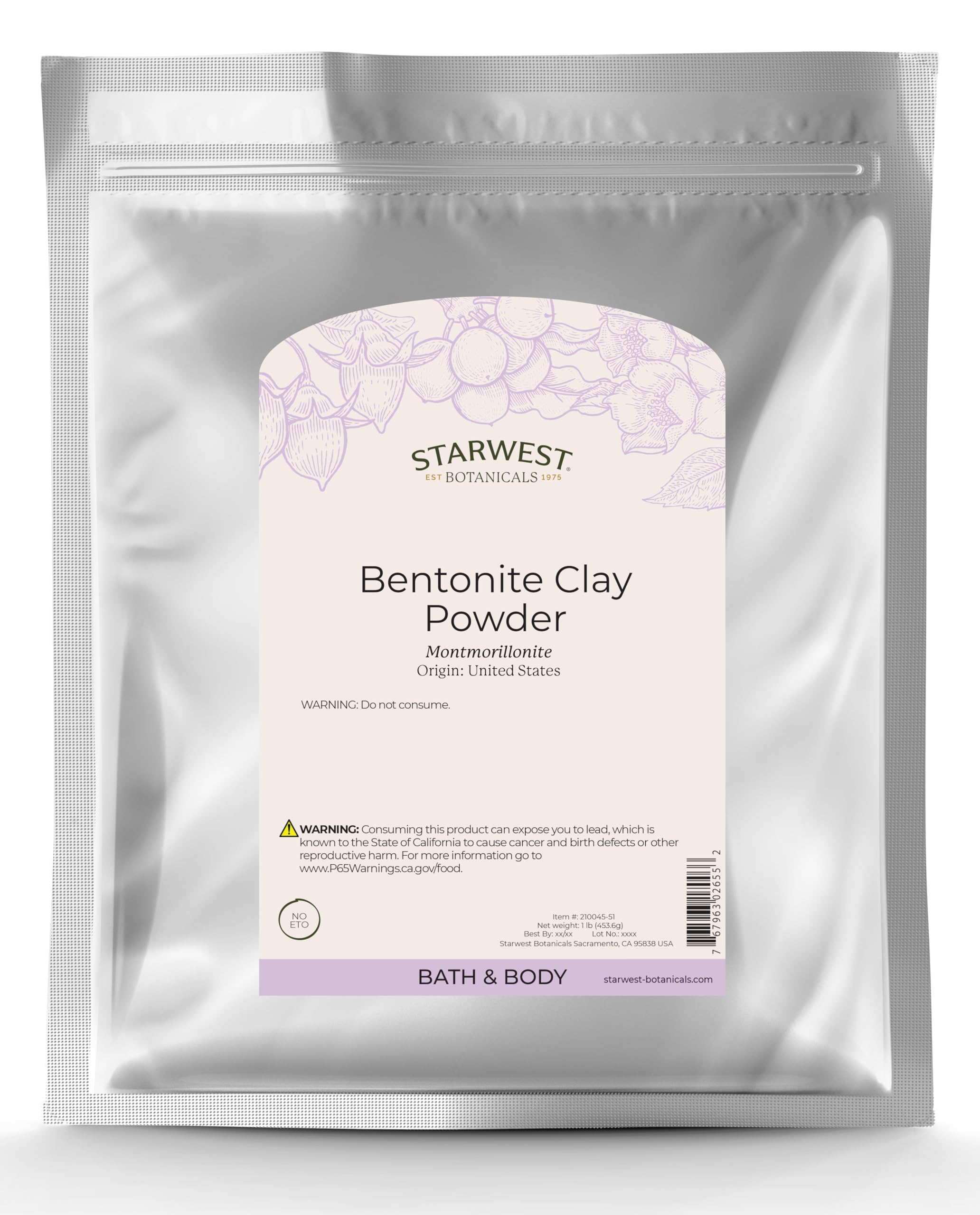 Starwest Botanicals Sodium Bentonite Clay 454g front view