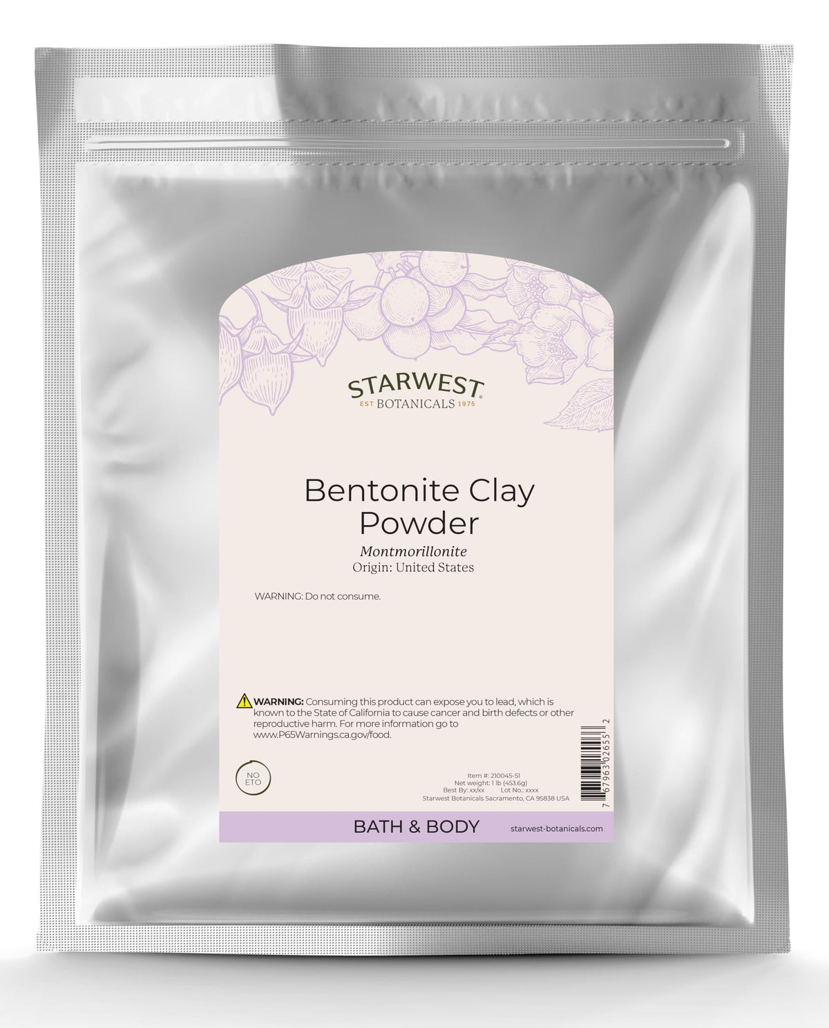 Starwest Botanicals Sodium Bentonite Clay 454g front view
