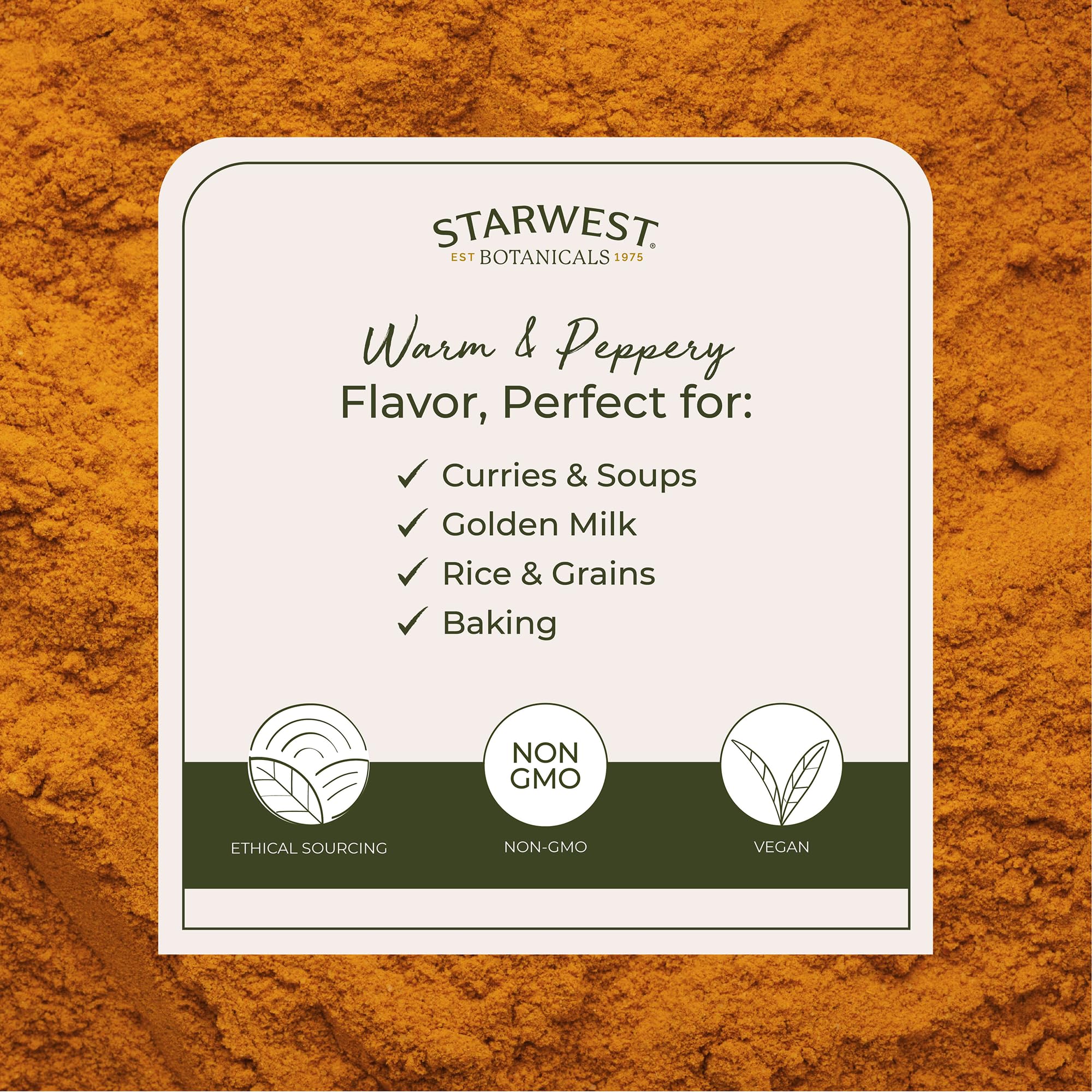 Starwest Botanicals turmeric powder in a bowl with spices