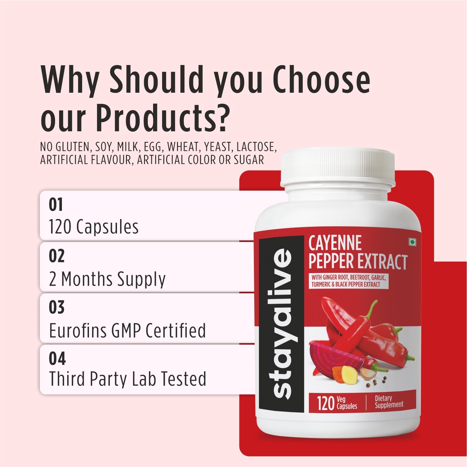 STAY ALIVE Cayenne Pepper Capsules with other herbal supplements