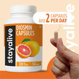 STAY ALIVE Diosmin Complex 1000mg Capsules on a wooden table