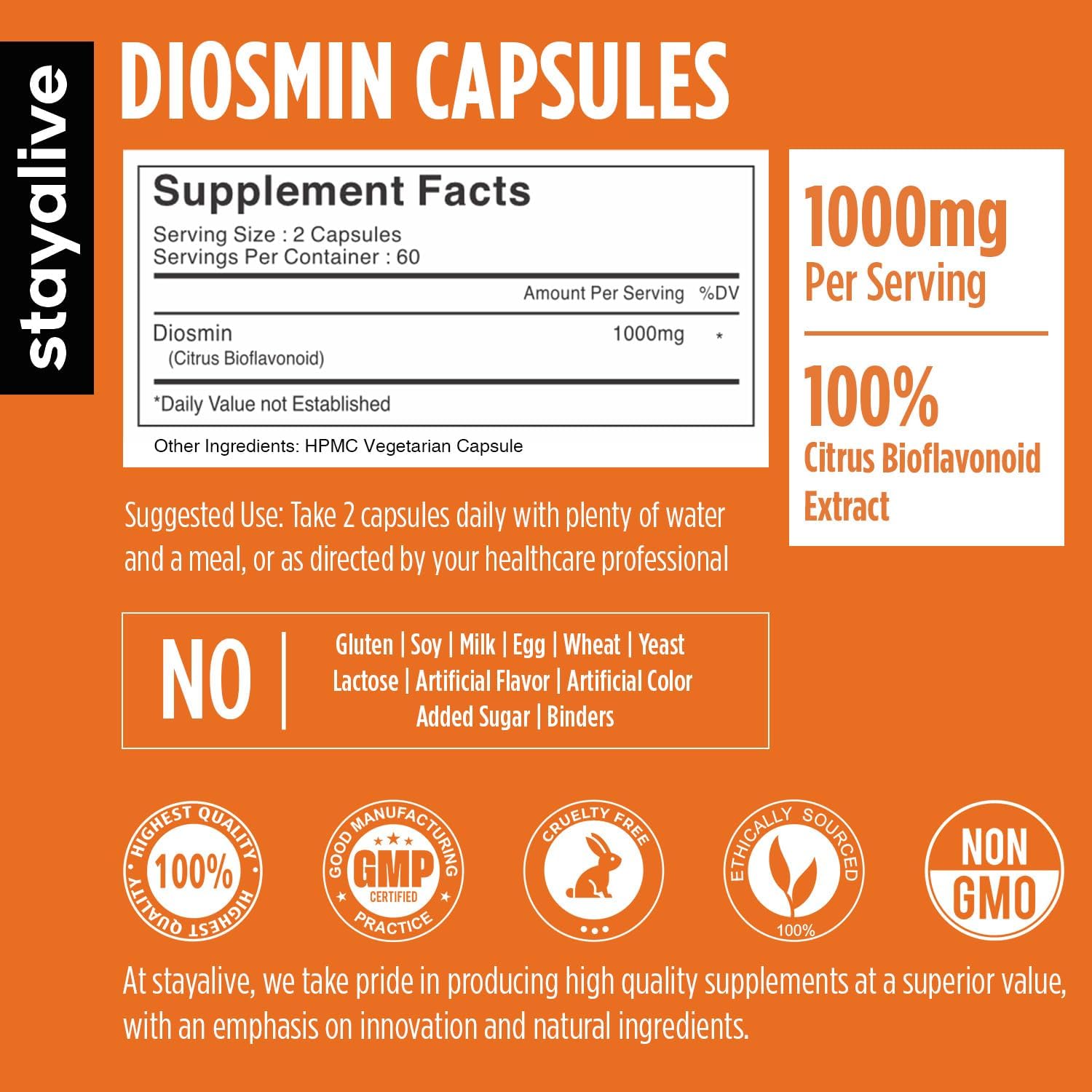 STAY ALIVE Diosmin Complex 1000mg Capsules side view
