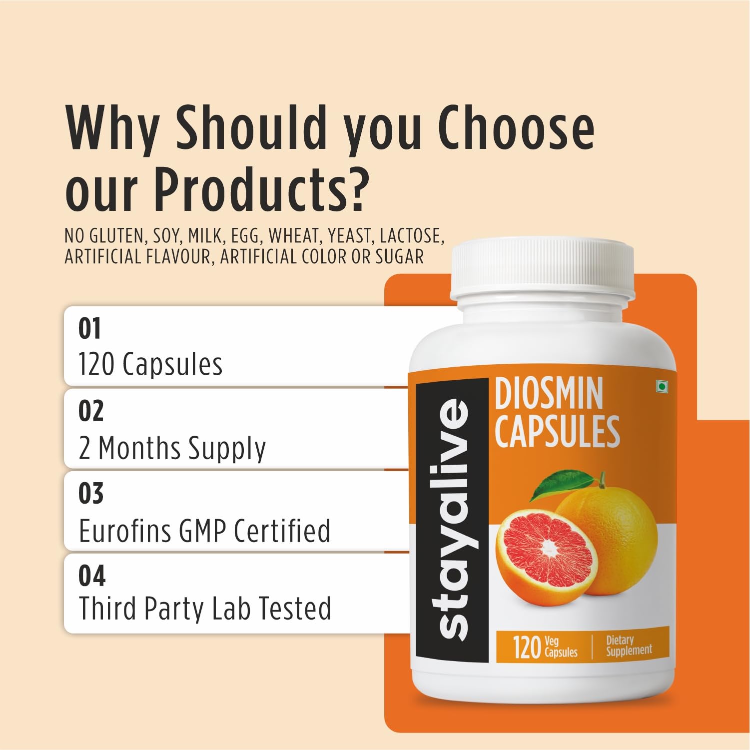 STAY ALIVE Diosmin Complex 1000mg Capsules with citrus bioflavonoids
