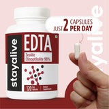 STAY ALIVE EDTA Capsules displayed with healthy lifestyle items