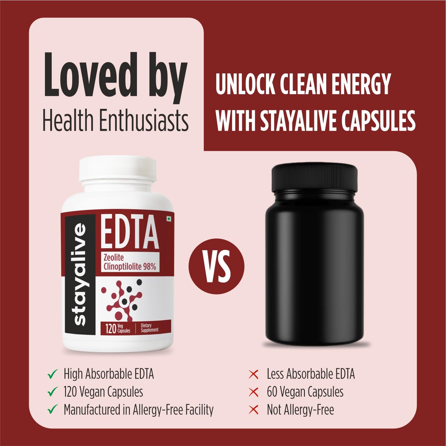 STAY ALIVE EDTA Capsules on a wooden table