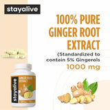 STAY ALIVE Ginger Root Capsules 1000mg close-up of capsules