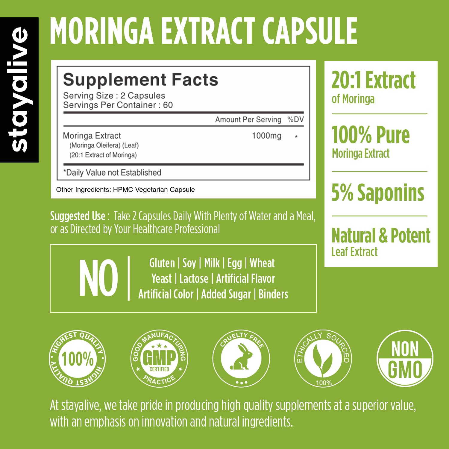 STAY ALIVE Moringa Oleifera Capsules side view