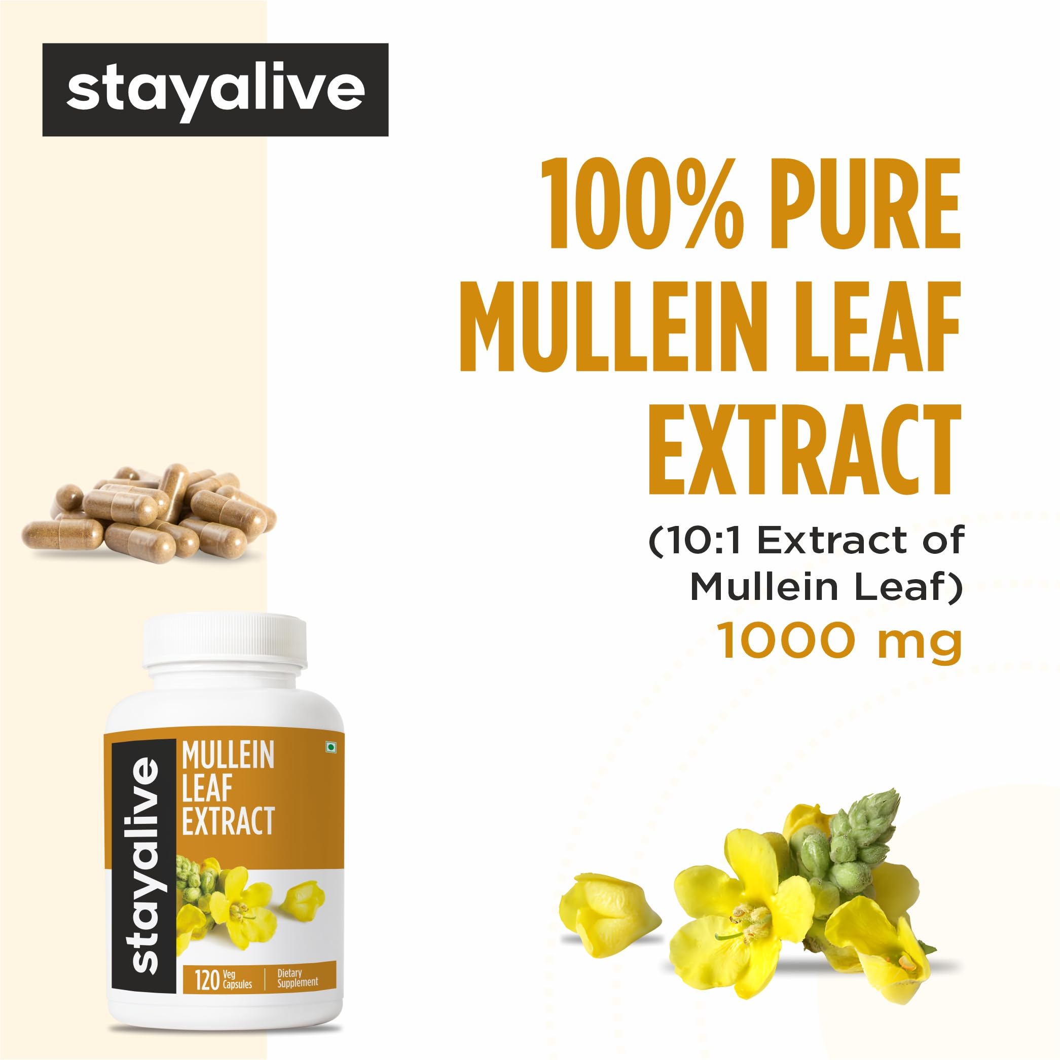 STAY ALIVE Mullein Leaf Capsules 1000mg back view