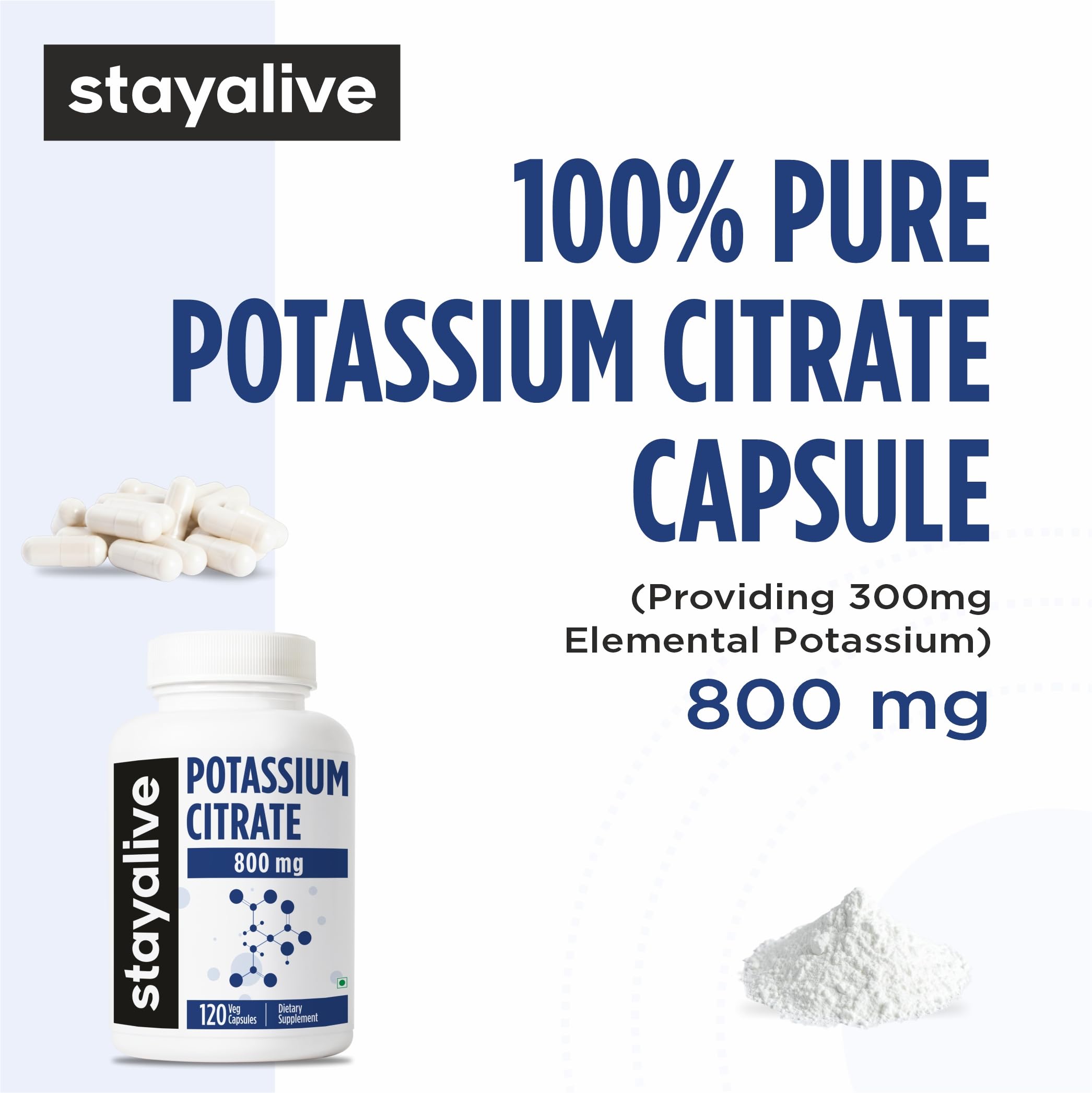 STAY ALIVE Potassium Citrate Supplement 800mg capsules close-up