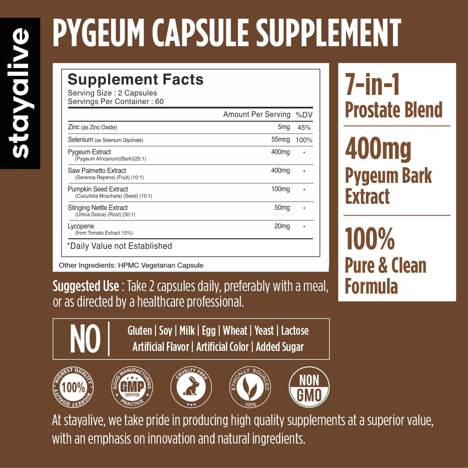STAY ALIVE Pygeum Africanum Supplement bottle side view