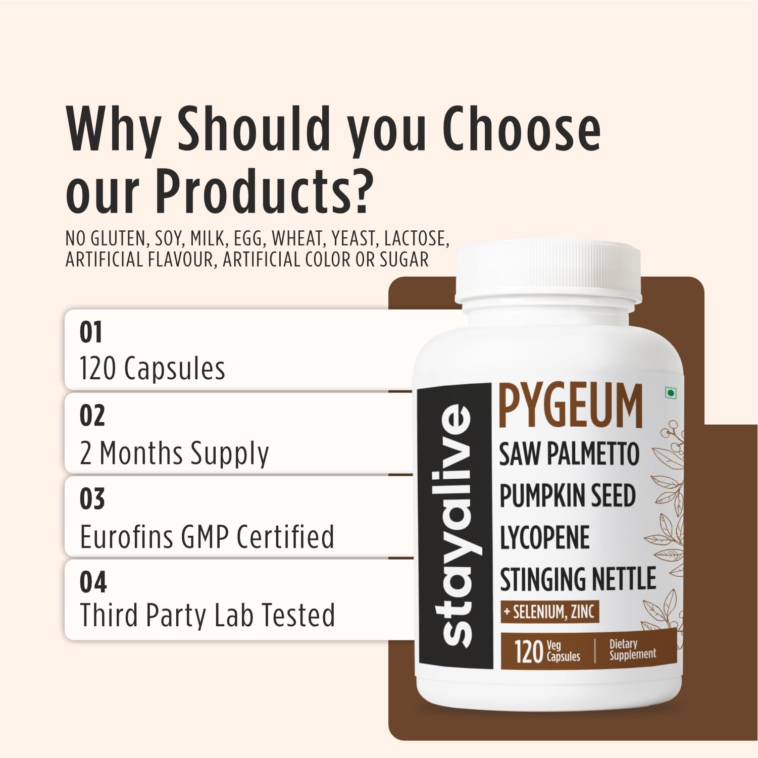 STAY ALIVE Pygeum Africanum Supplement on a wooden table