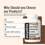 STAY ALIVE Pygeum Africanum Supplement on a wooden table