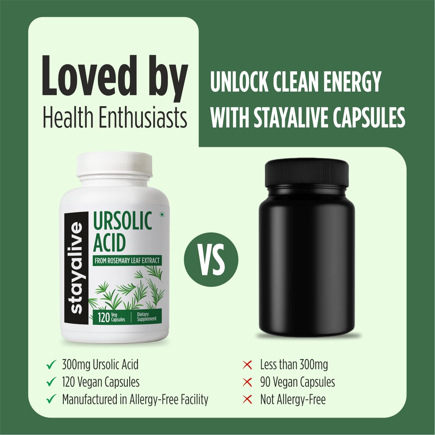 STAY ALIVE Ursolic Acid Supplement 300mg ingredients list