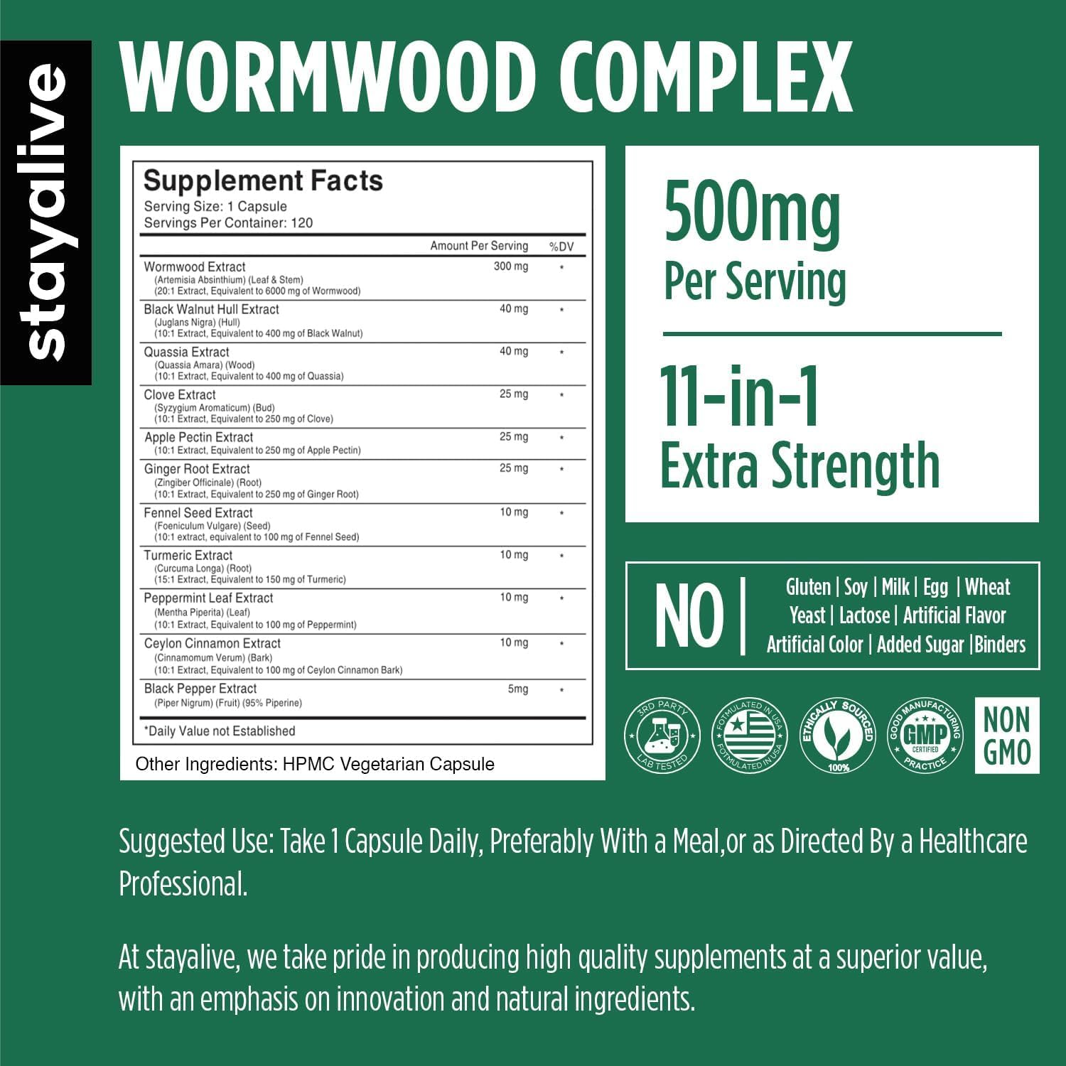 STAY ALIVE Wormwood Complex bottle with 120 capsules