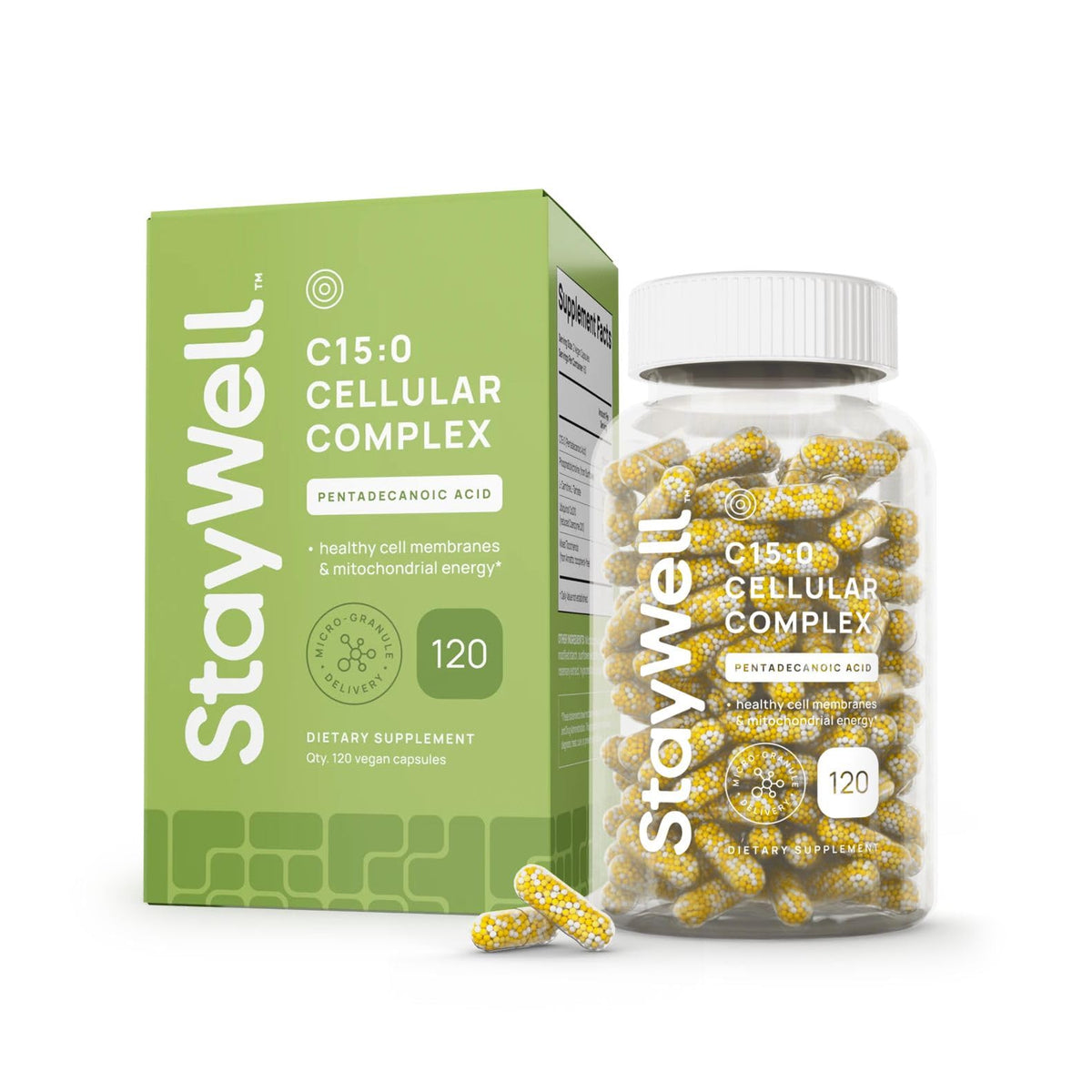 Stay-Well Naturals C15:0 Pentadecanoic Acid 100g supplement front view