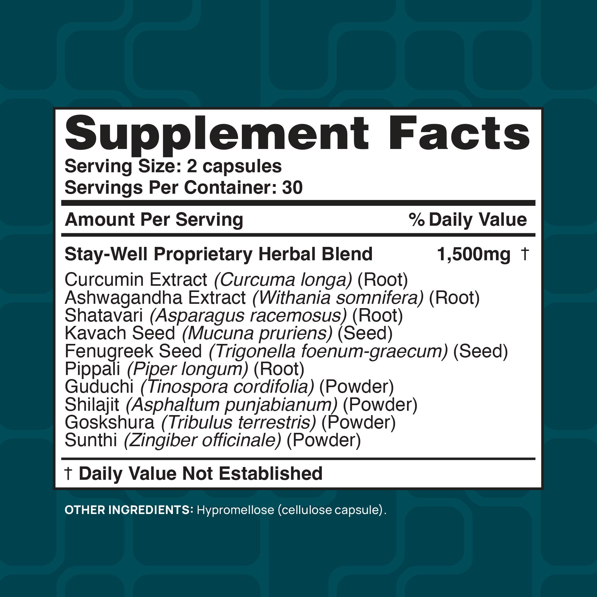 Stay-Well Naturals Curcumin Herbal Supplement ingredient list