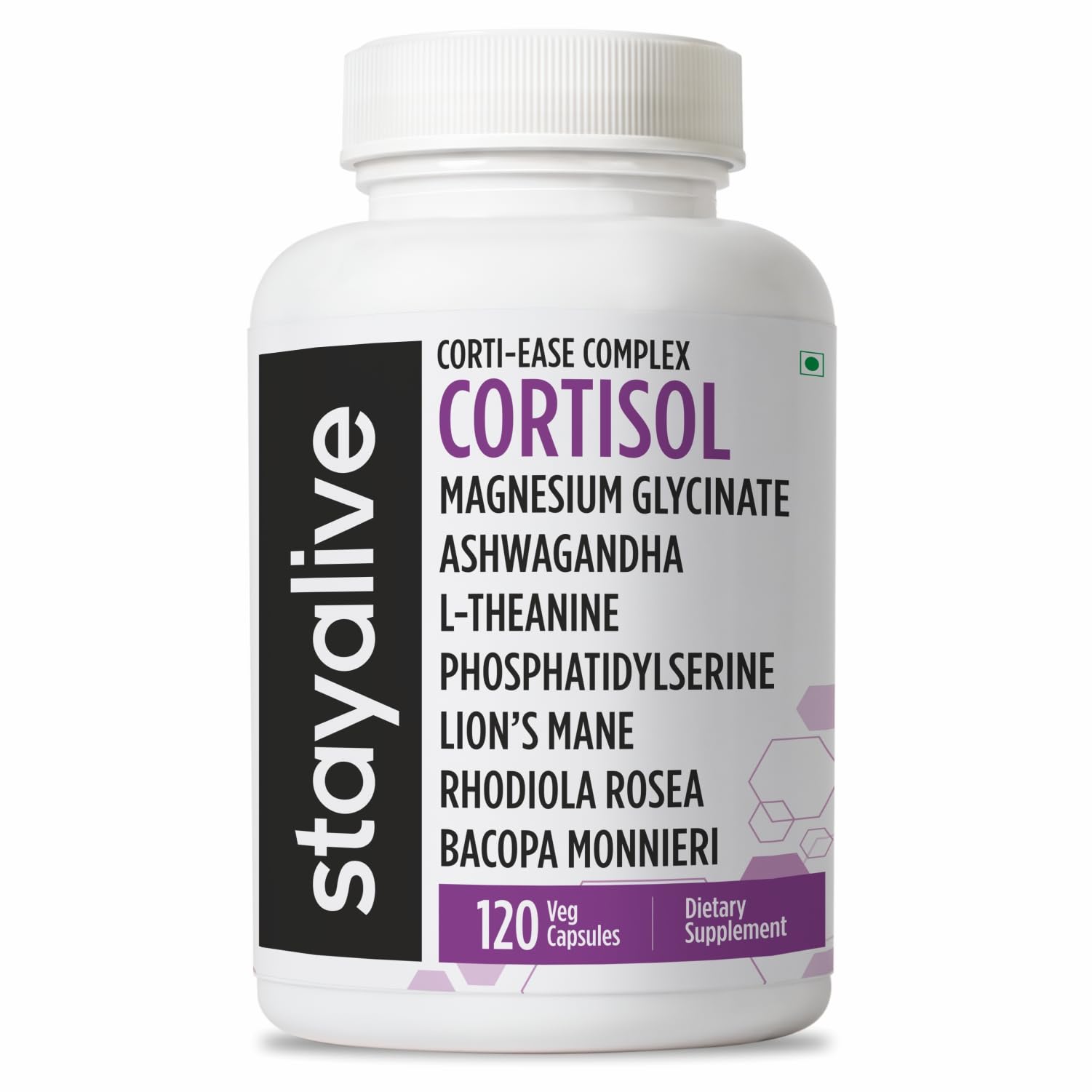 STAYALIVE Cortisol Manager Supplement 120 vegan capsules front view