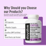 STAYALIVE Cortisol Manager Supplement bottle with lifestyle background