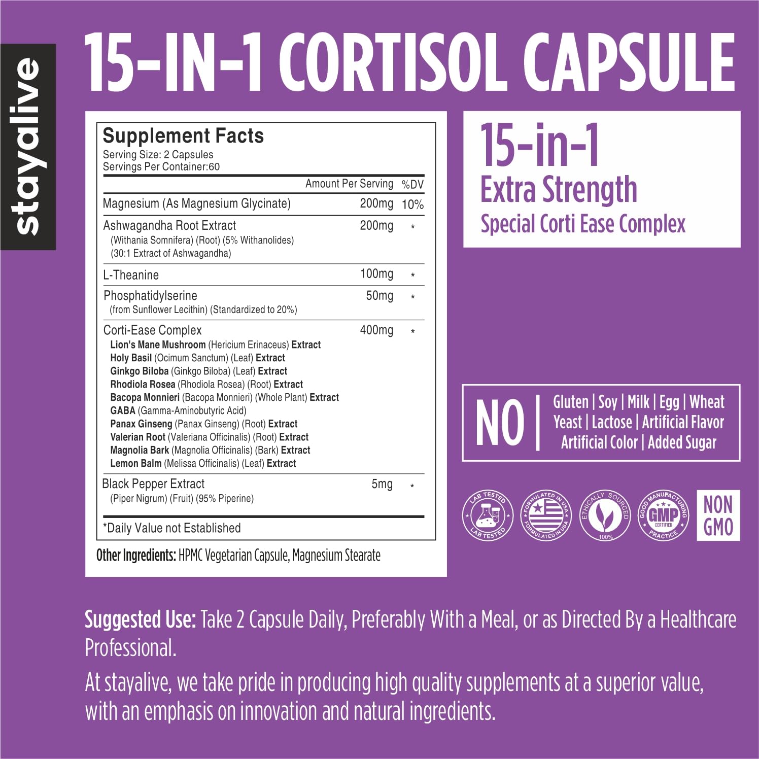 STAYALIVE Cortisol Manager Supplement ingredients list