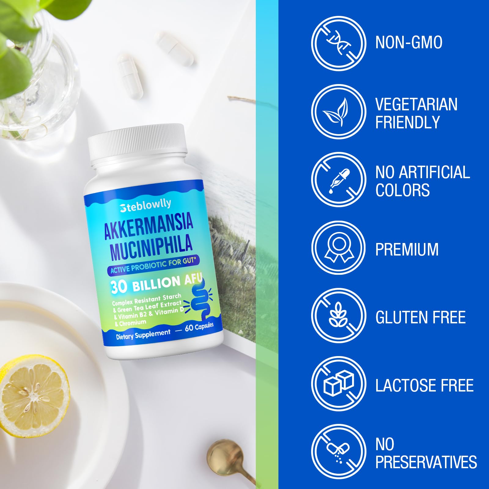 Steblowlly Akkermansia Probiotic Capsules lifestyle scene