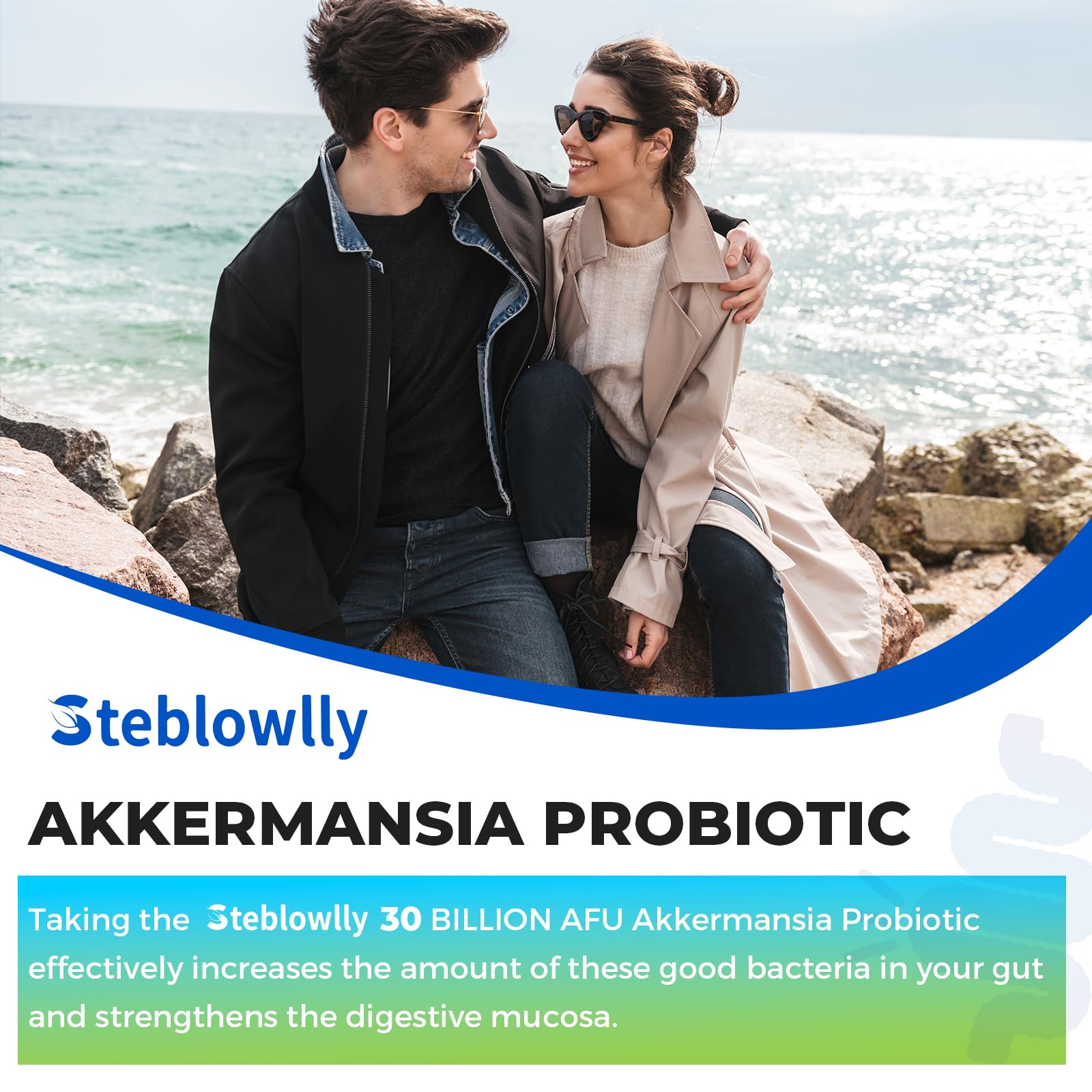 Steblowlly Akkermansia Probiotic Capsules on a wooden surface