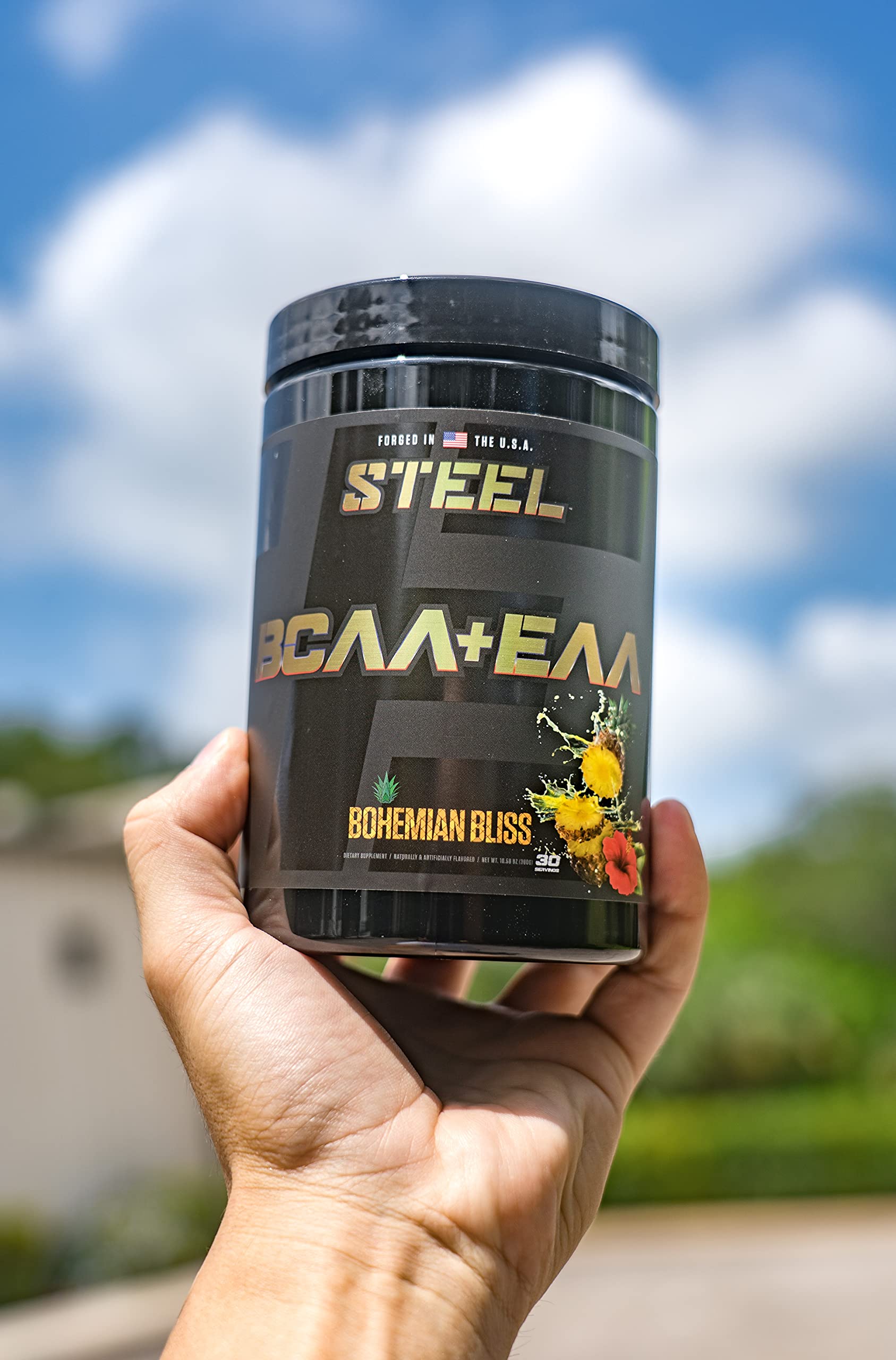 Steel Supplements BCAA EAA Powder 408g lifestyle scene