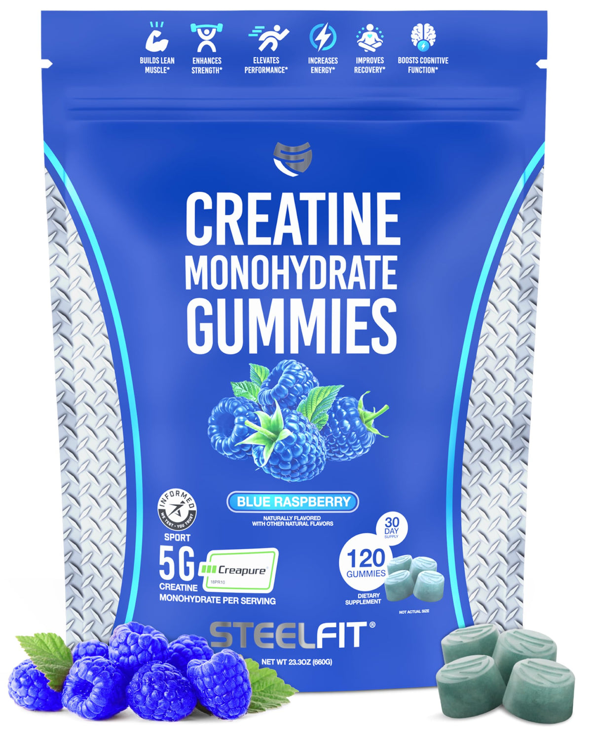 SteelFit Creatine Monohydrate Gummies Blue Raspberry front view